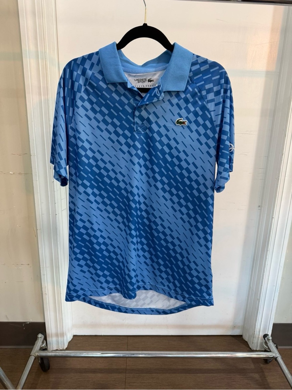 Lacoste Sport Novak Djokovic Men’s Blue Geometric Print Polo Shirt